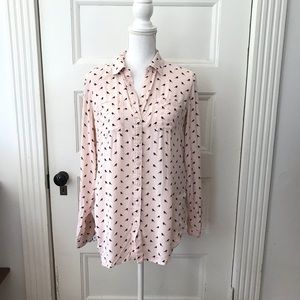 Talbots Pink Bird Print Blouse Top Rayon
